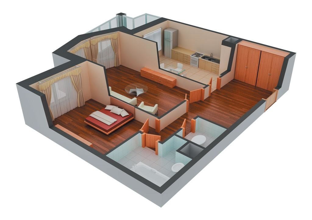 3д схема 2х комнатной квартиры